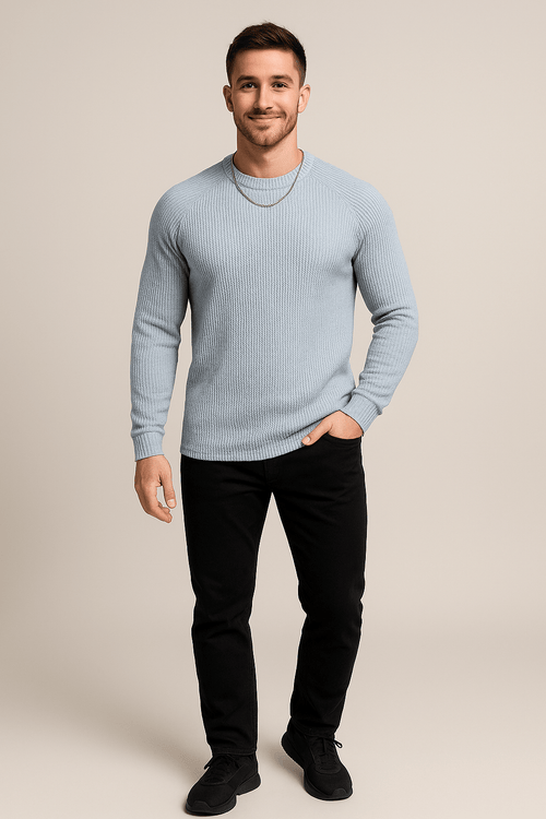 Men’s Ribbed Knit Sweater – Slim Fit Crewneck Pullover