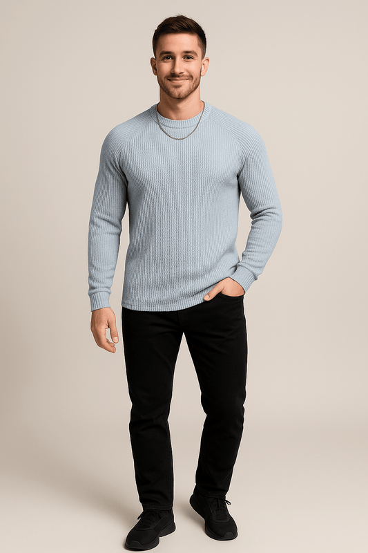 Men’s Ribbed Knit Sweater – Slim Fit Crewneck Pullover