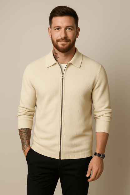 Men’s Zip Cardigan – Waffle Knit Layer with Modern Fit