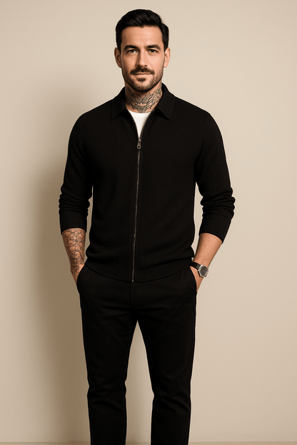 Men’s Zip Cardigan – Waffle Knit Layer with Modern Fit