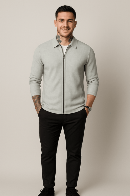 Men’s Zip Cardigan – Waffle Knit Layer with Modern Fit