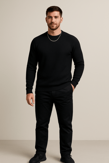 Men’s Ribbed Knit Sweater – Slim Fit Crewneck Pullover