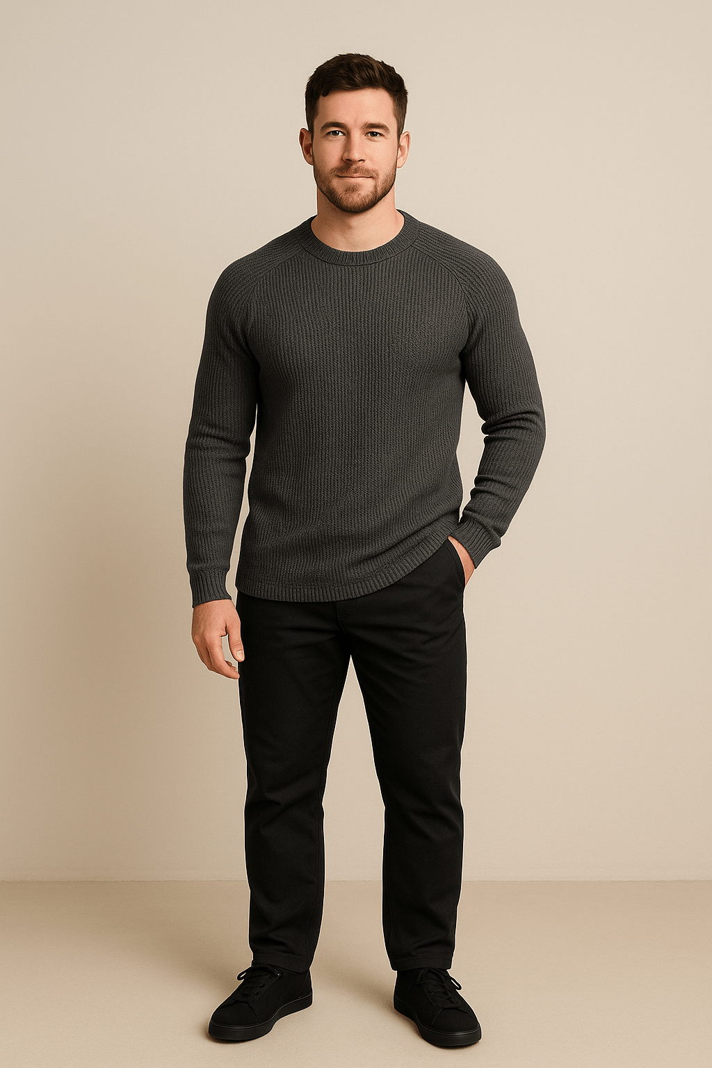 Men’s Ribbed Knit Sweater – Slim Fit Crewneck Pullover