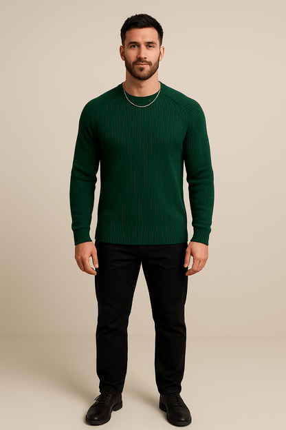 Men’s Ribbed Knit Sweater – Slim Fit Crewneck Pullover
