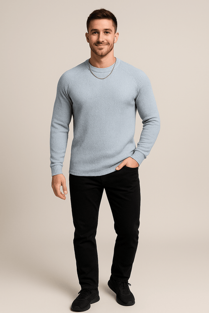 Men’s Ribbed Knit Sweater – Slim Fit Crewneck Pullover