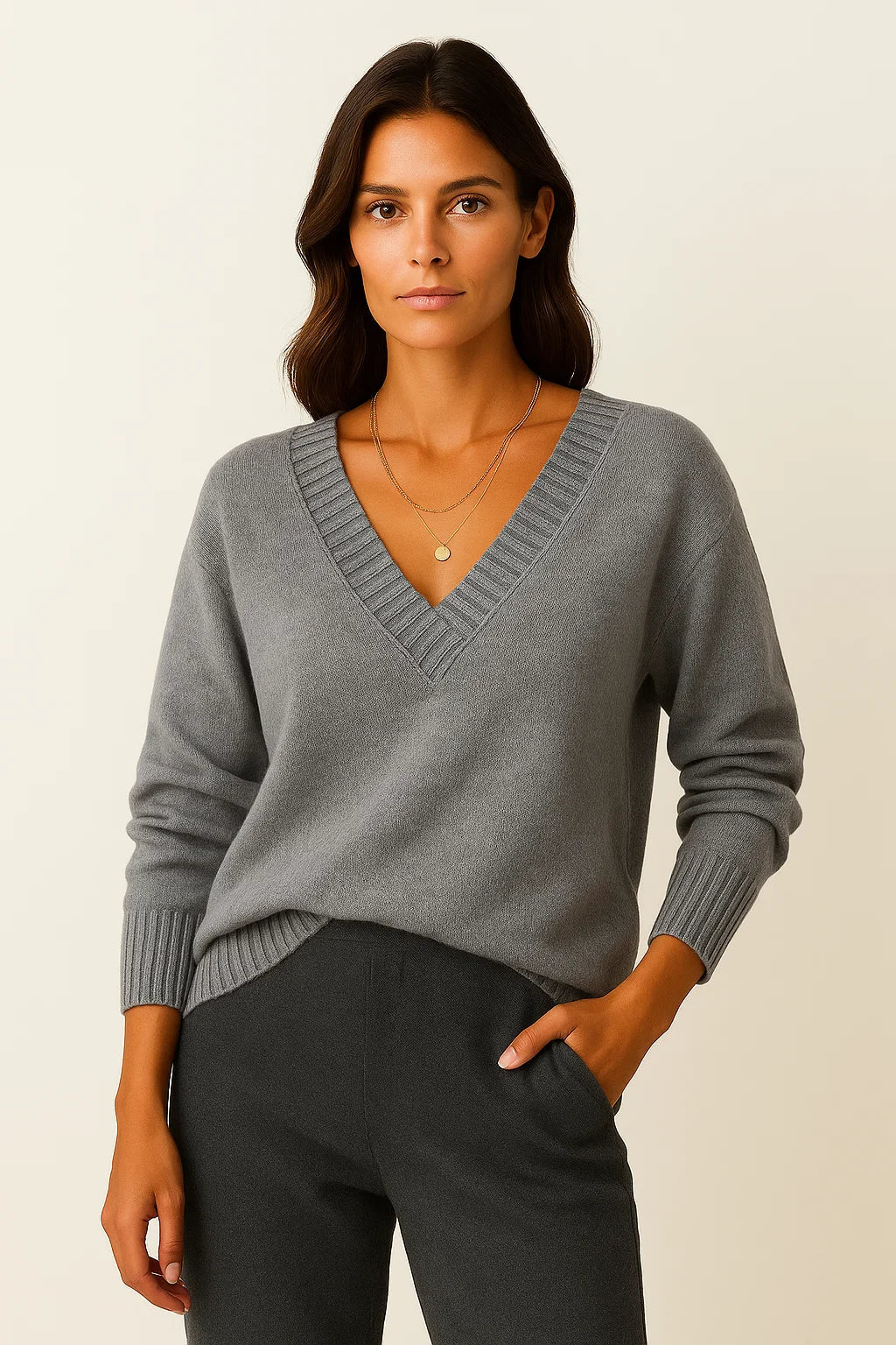 Women’s V-Neck Sweater – Elegant Pullover for Autumn and Winter