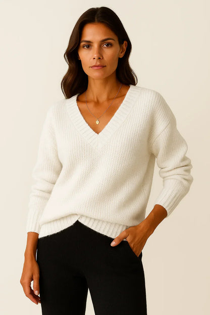 Women’s V-Neck Sweater – Elegant Pullover for Autumn and Winter